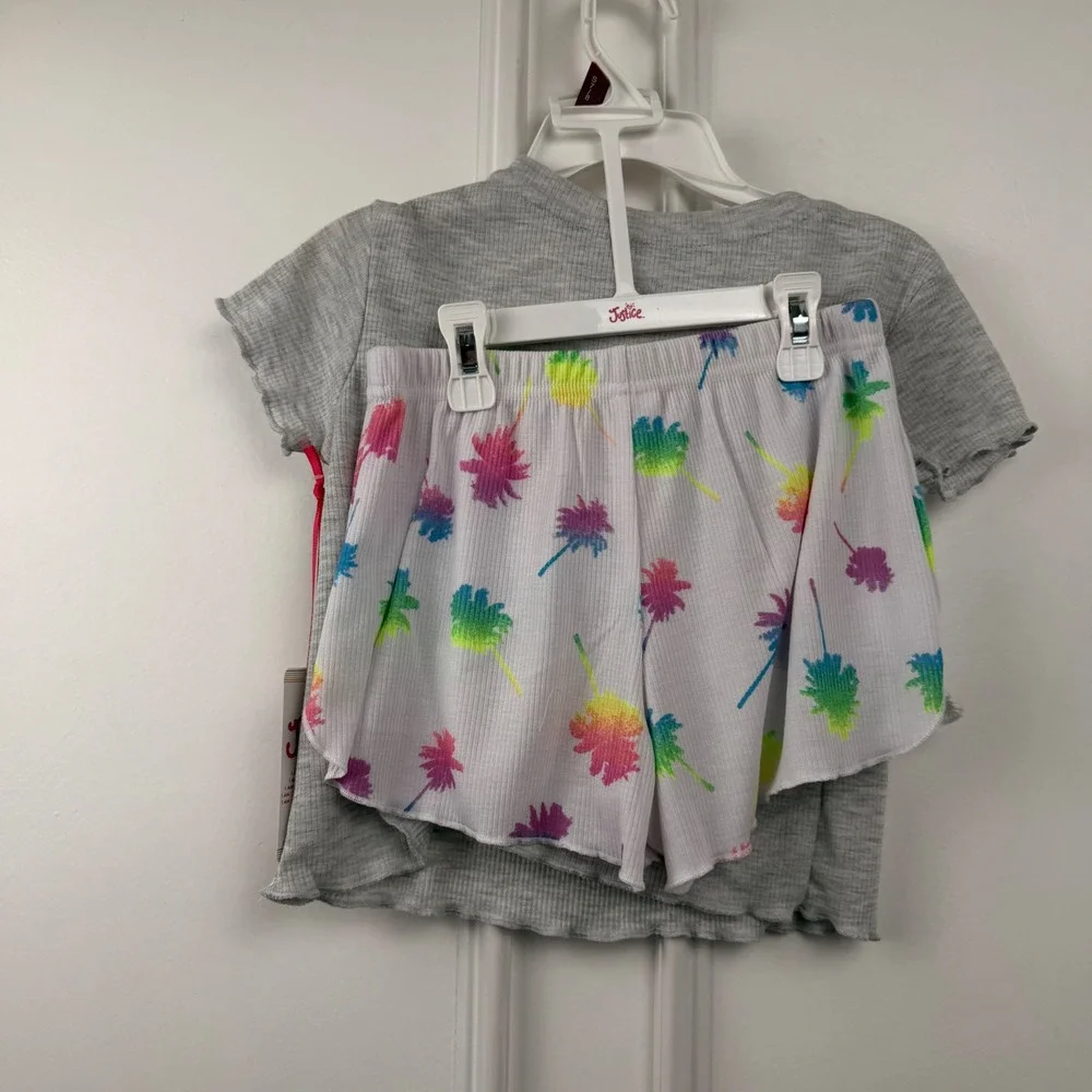 Justice Girls 2PC Short Sleep Set Pearl Heather Palm Tree Pajamas S 7/8 J168320D